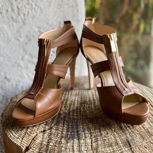 Michael Kors Damita Platform Leather Brown/Gold - Picture 4 of 10